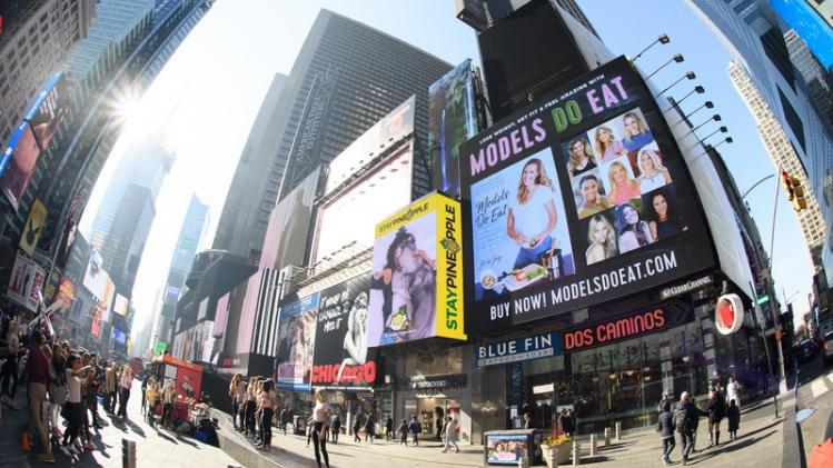 Models Do Eat Book Launch, Featured On 12 billboards At Times Square With Jill de Jong, Liana Werner-Gray, Nikki Sharp And Sarah Deanna