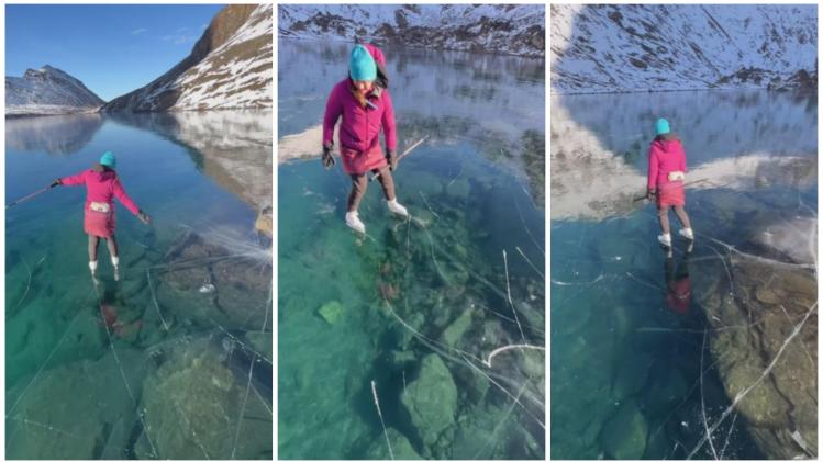 La vidéo de cette patineuse sur un lac translucide paraît irréelle: «Je n’avais jamais vu ça» (vidéo)
