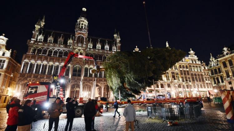 Kerstboom aangekomen op Grote Markt in Brussel