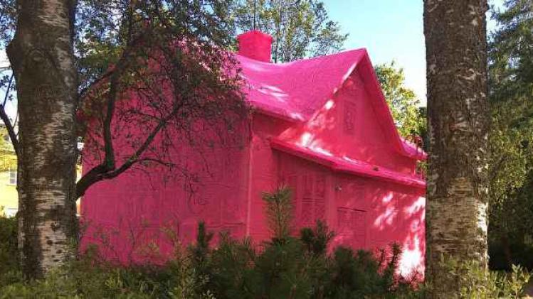 Vrouw tovert honderd jaar oude huis om tot roze kunstwerk