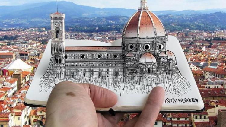 Italiaanse artiest vermengt werkelijkheid en tekening in foto's